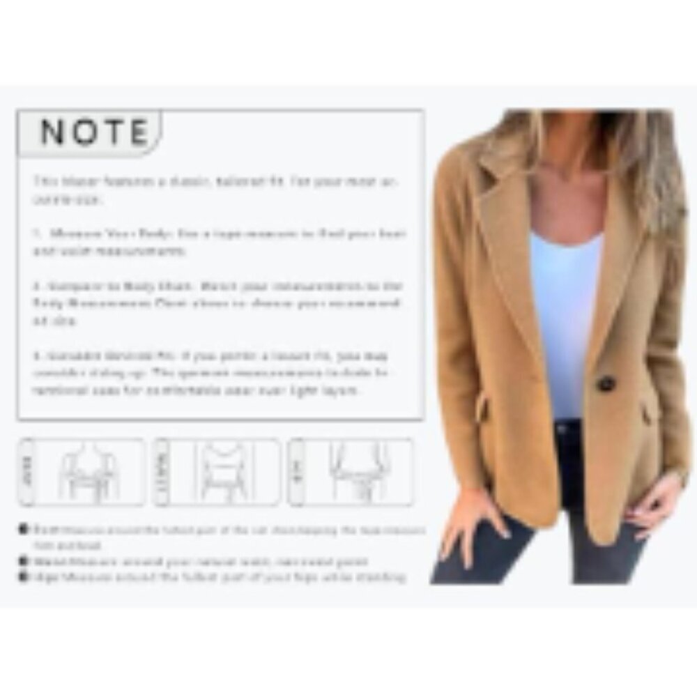 Wool Blend Blazer Jacket Open Front Short Pea Coat Business Office - Picture 6 of 7